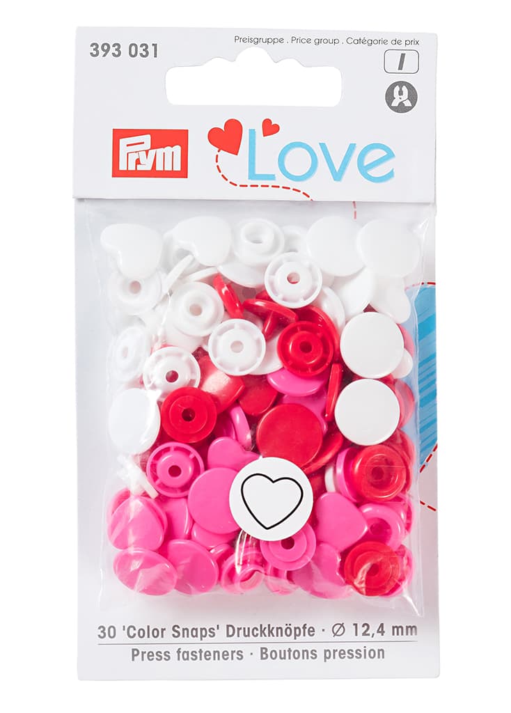 Кнопки Prym Love "Color Snaps" сердце белое, красное, розовое