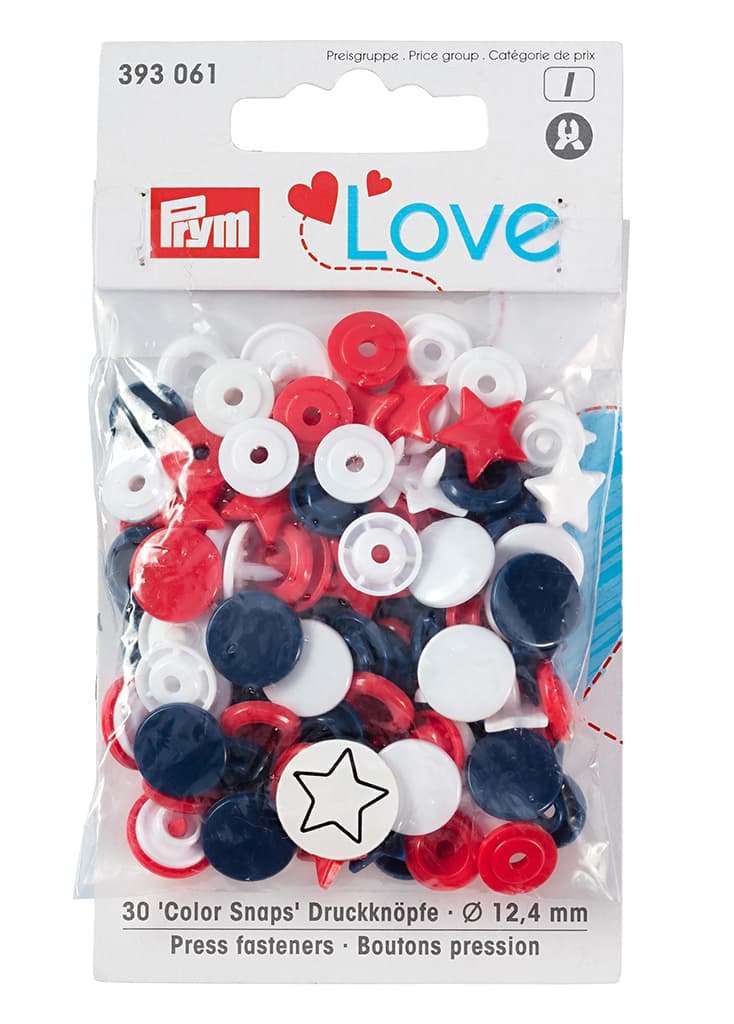 Кнопки Prym Love "Color Snaps" звезда белая, красная. синяя