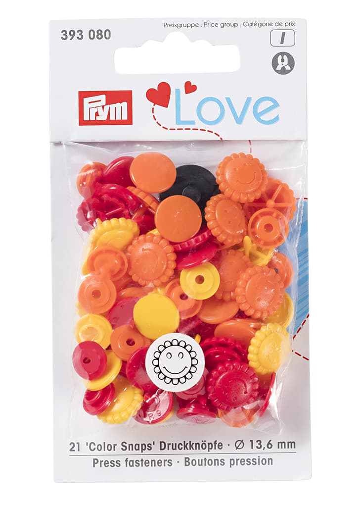 Кнопки Prym Love "Color Snaps" цветок желтый, красный, оранжевый