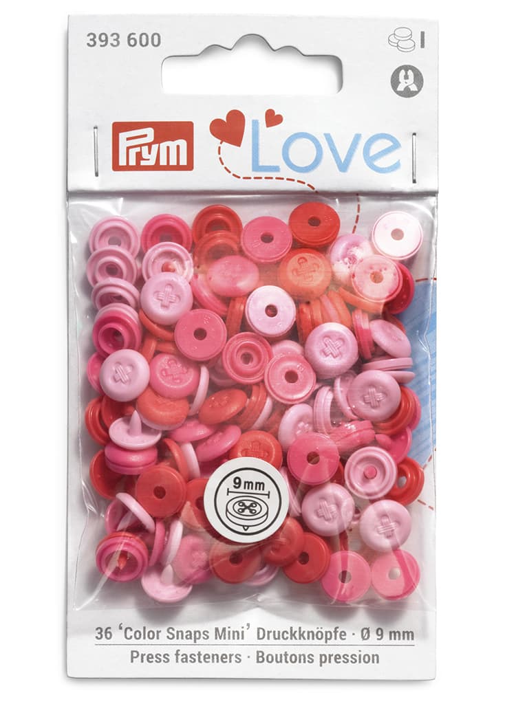 Кнопки Prym Love "Color Snaps Mini" 9мм, круглые с имитацией стежка, розовые, красные